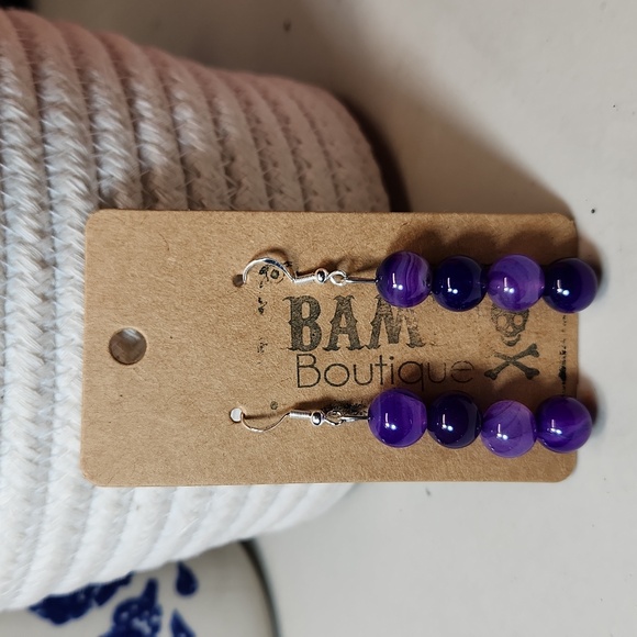 Hand Crafted Jewelry - Hand Crafted Purple Agate Round Beads 925 Hardware Earrings
